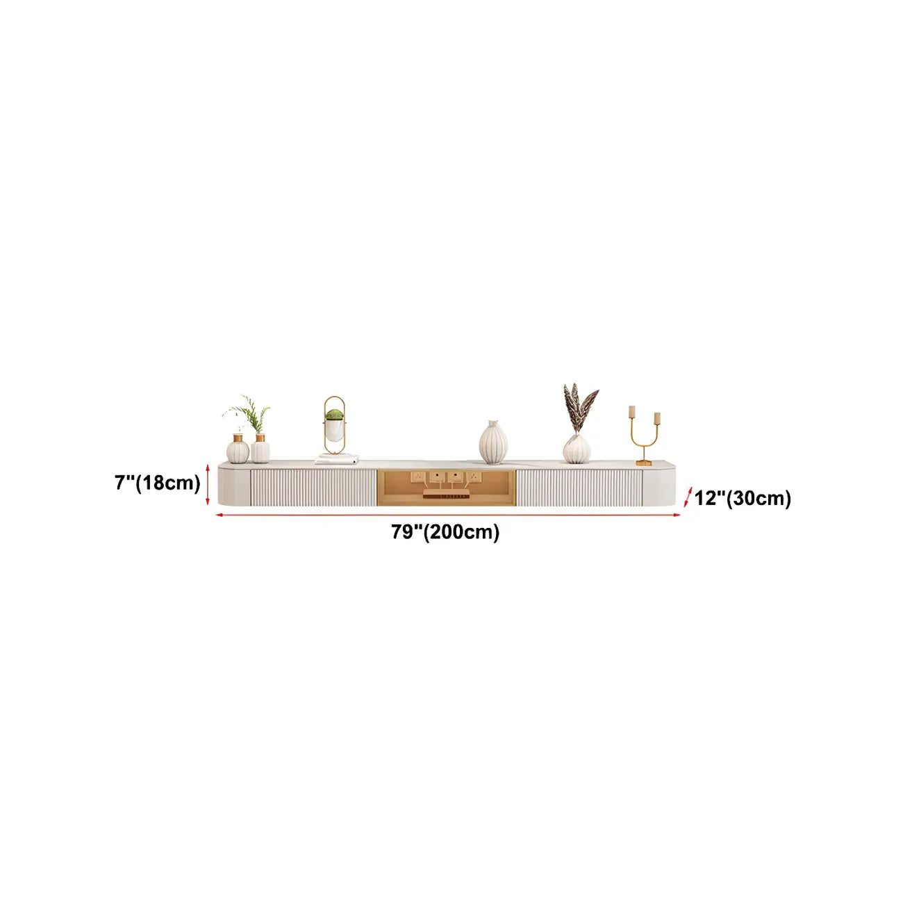Mobile TV galleggiante 79 White Stone con cassetto e armadietto