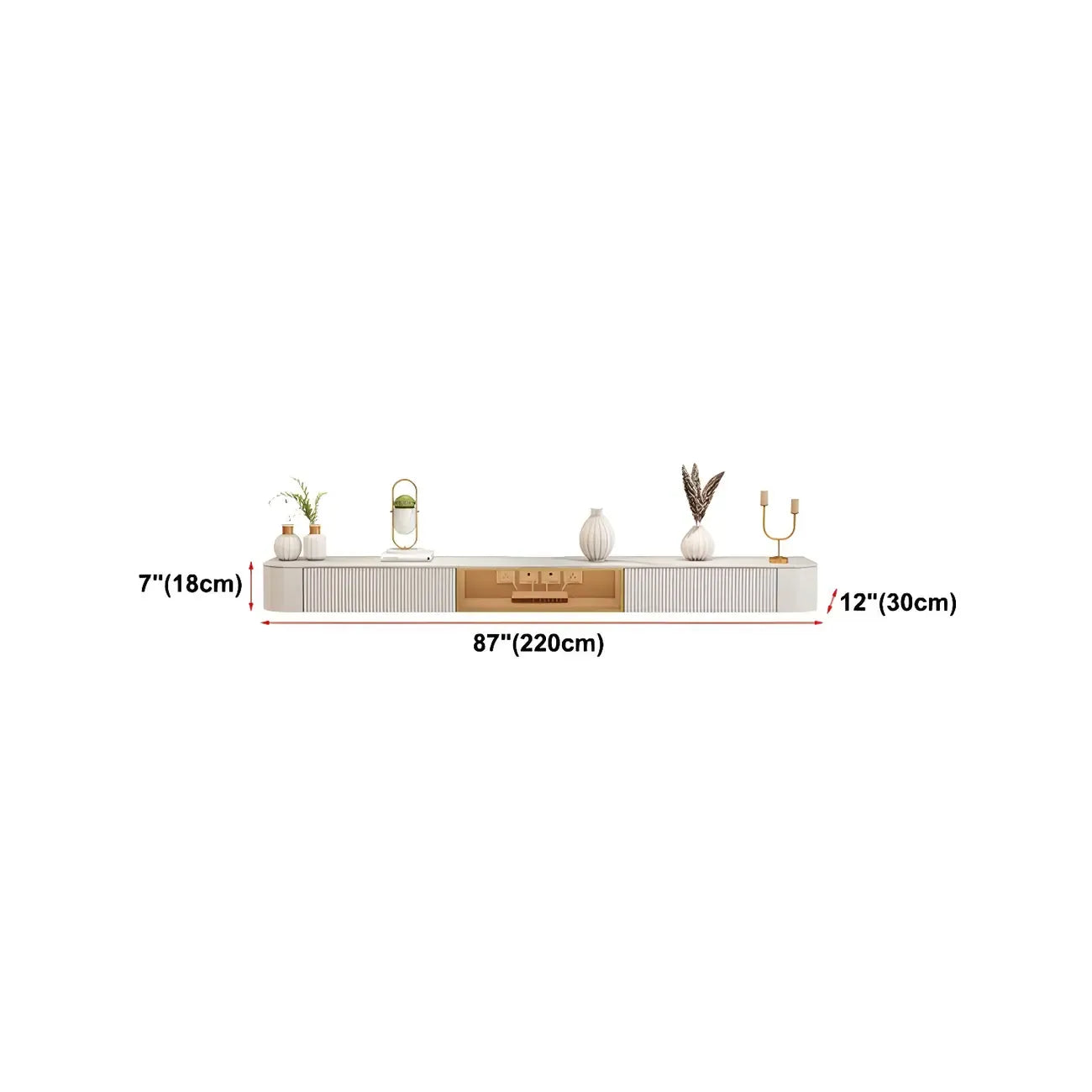 Mobile TV galleggiante 79 White Stone con cassetto e armadietto
