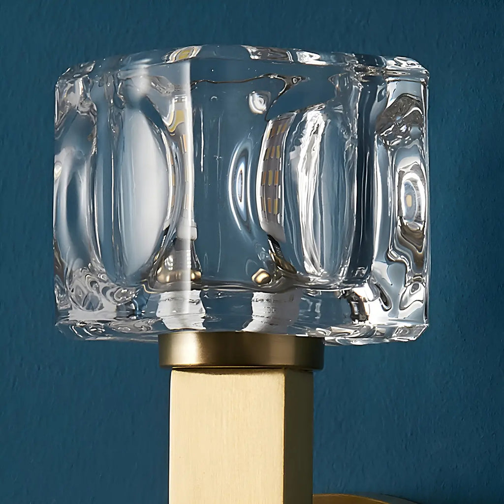 Applique murale carrée en laiton et cristal pour coiffeuse