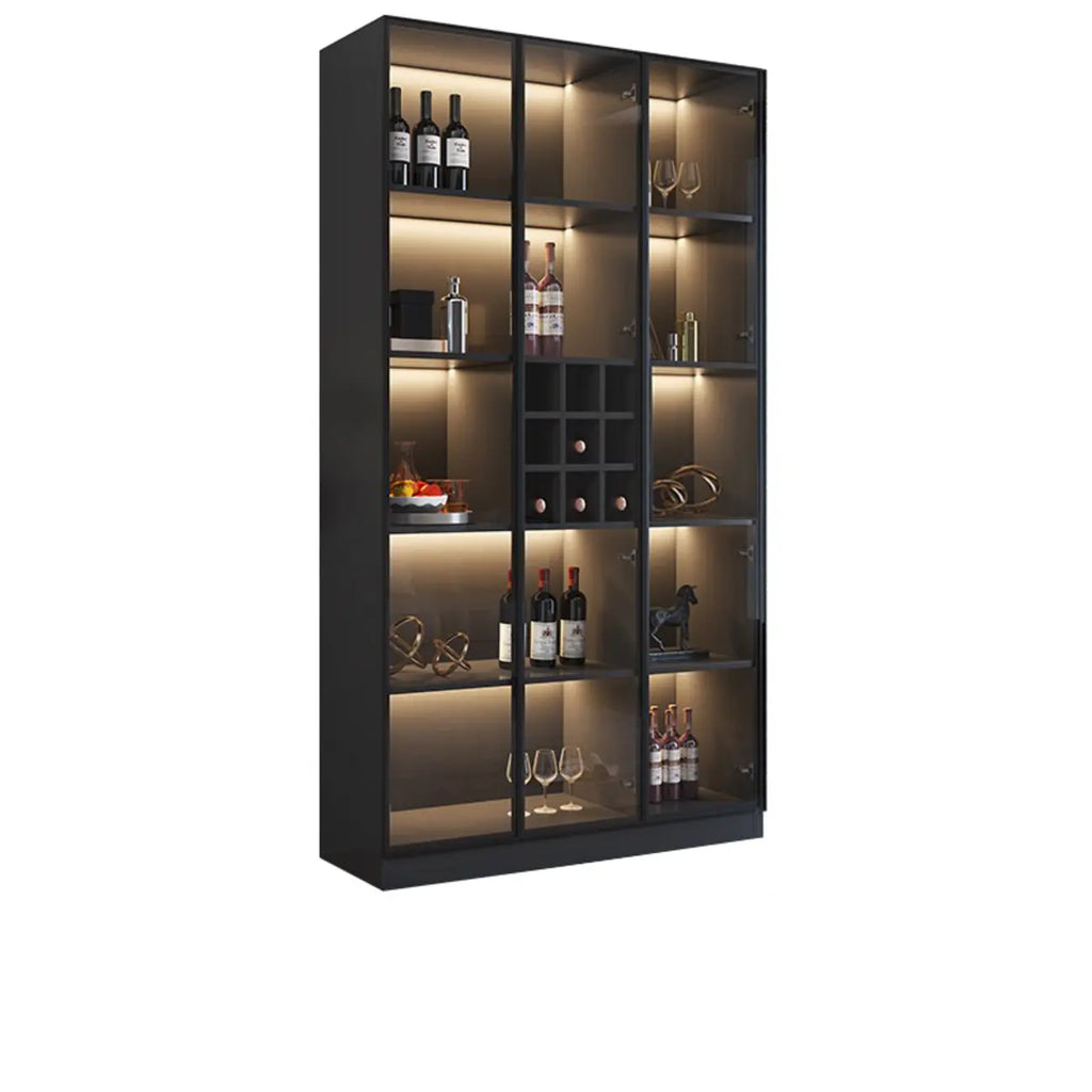 Armoire à vin minimaliste en bois noir avec porte vitrée