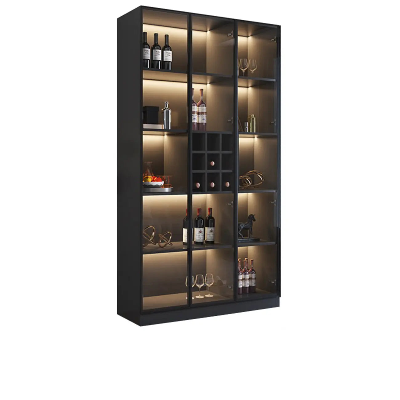 Armoire à vin minimaliste en bois noir avec porte vitrée