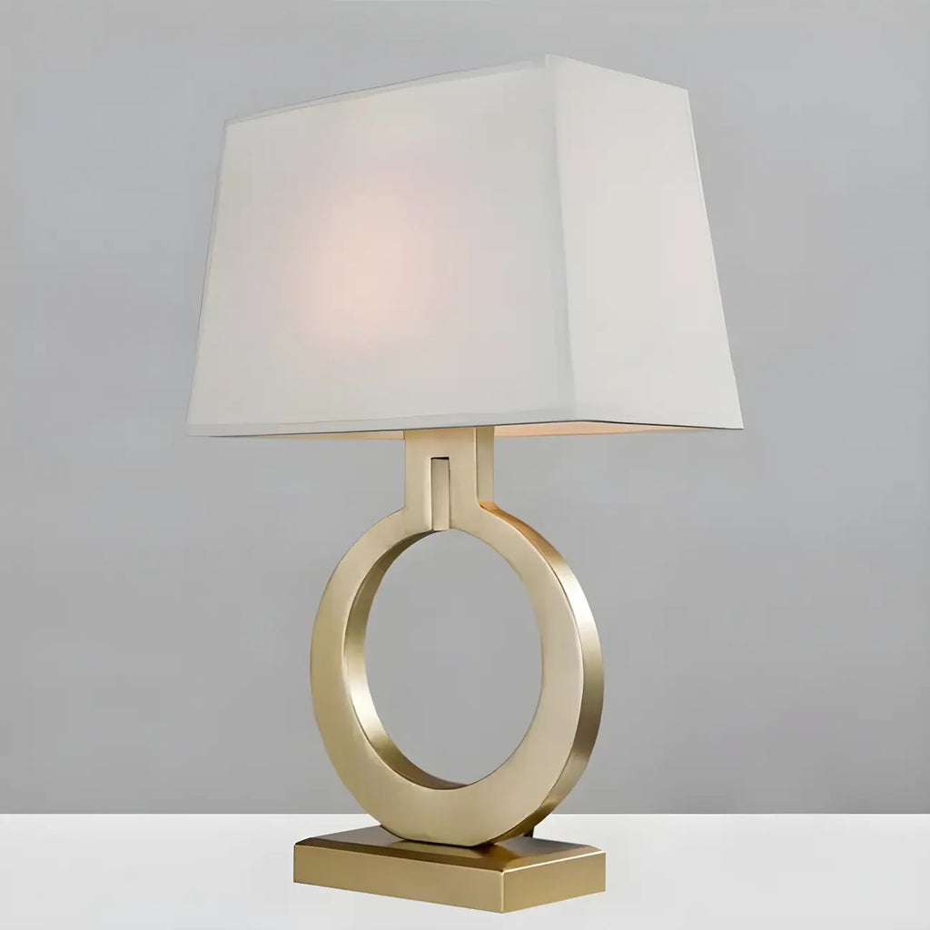 Lampe de table LED à anneau doré, base carrée et abat-jour rectangulaire