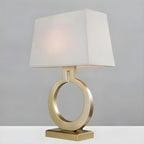 Lampe de table LED à anneau doré, base carrée et abat-jour rectangulaire