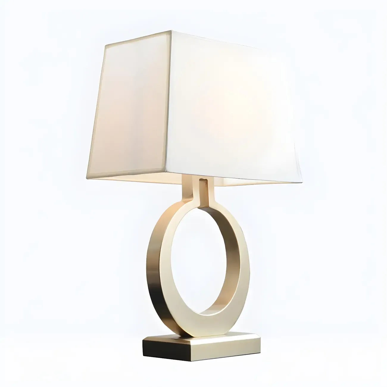 Lampe de table LED à anneau doré, base carrée et abat-jour rectangulaire