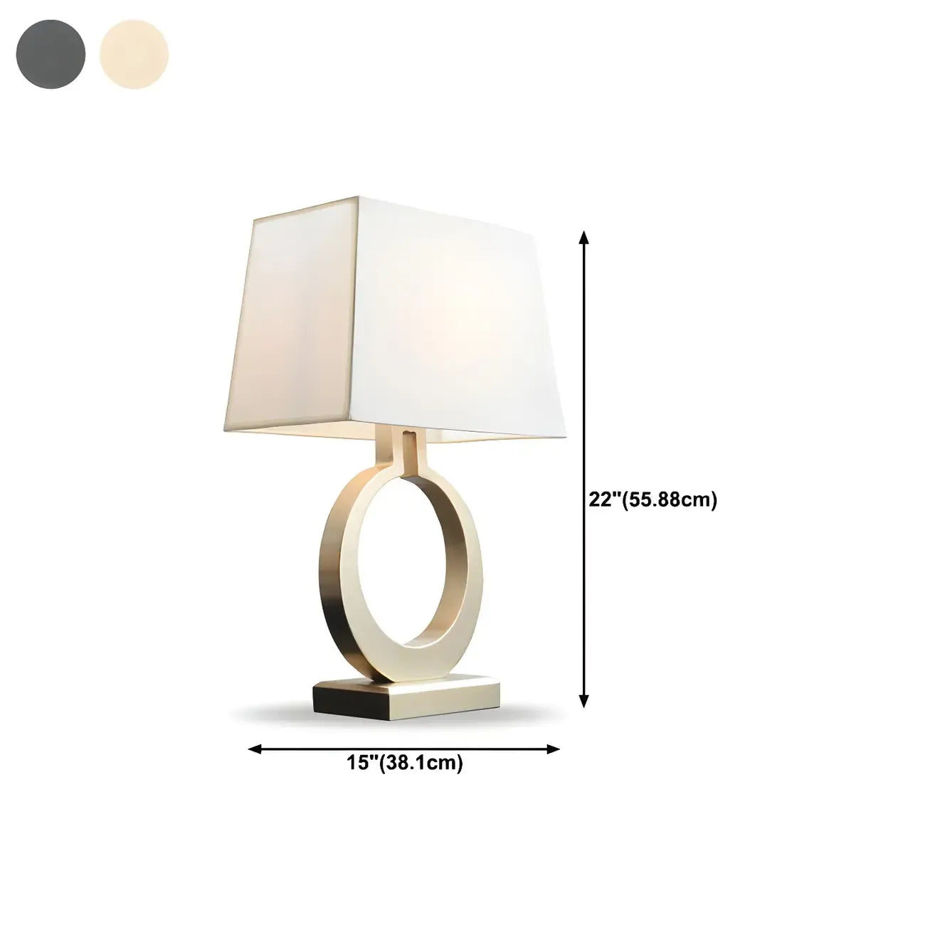Lampe de table LED à anneau doré, base carrée et abat-jour rectangulaire