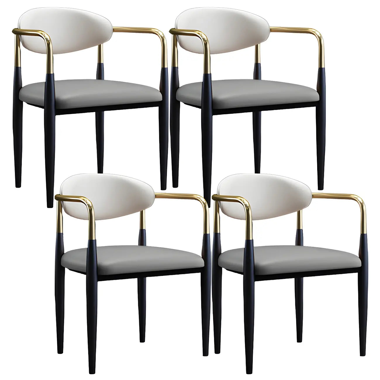 Chaise de salle à manger avec pieds en métal courbés et accoudoirs en similicuir.