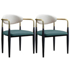 Chaise de salle à manger avec pieds en métal courbés et accoudoirs en similicuir.
