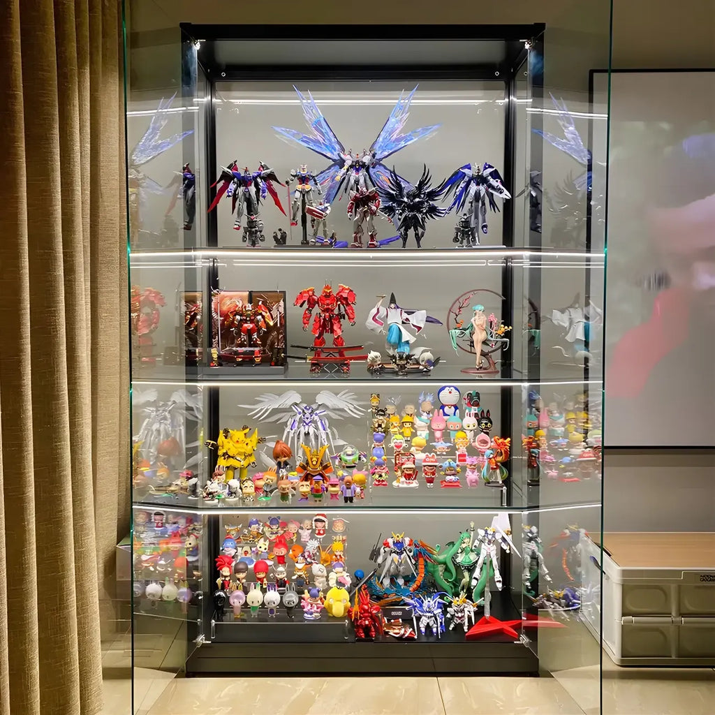 Vitrine moderne en verre noir avec étagères réglables