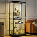 Vitrine moderne en verre noir avec étagères réglables