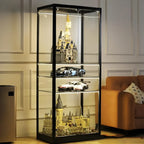 Vitrine moderne en verre noir avec étagères réglables