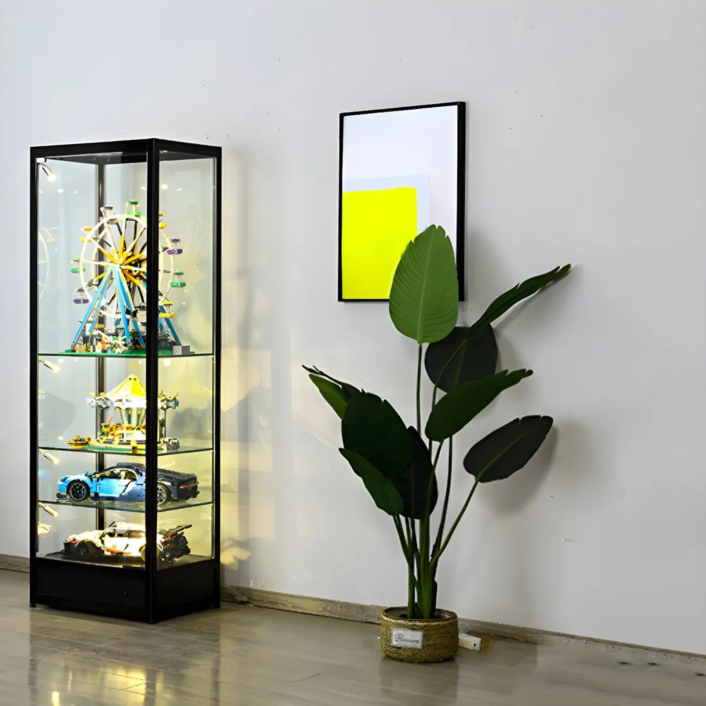 Vitrine moderne en verre noir avec étagères réglables