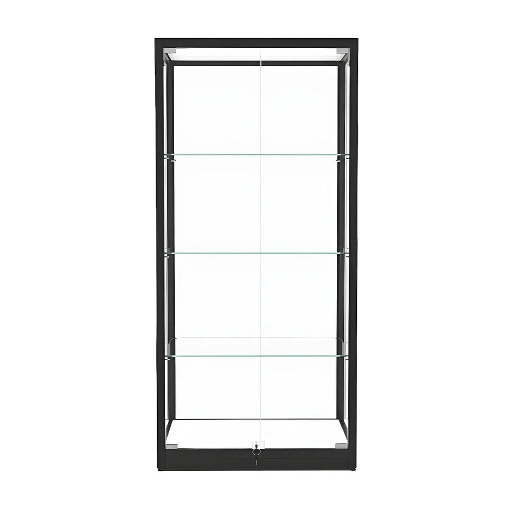 Vitrine moderne en verre noir avec étagères réglables