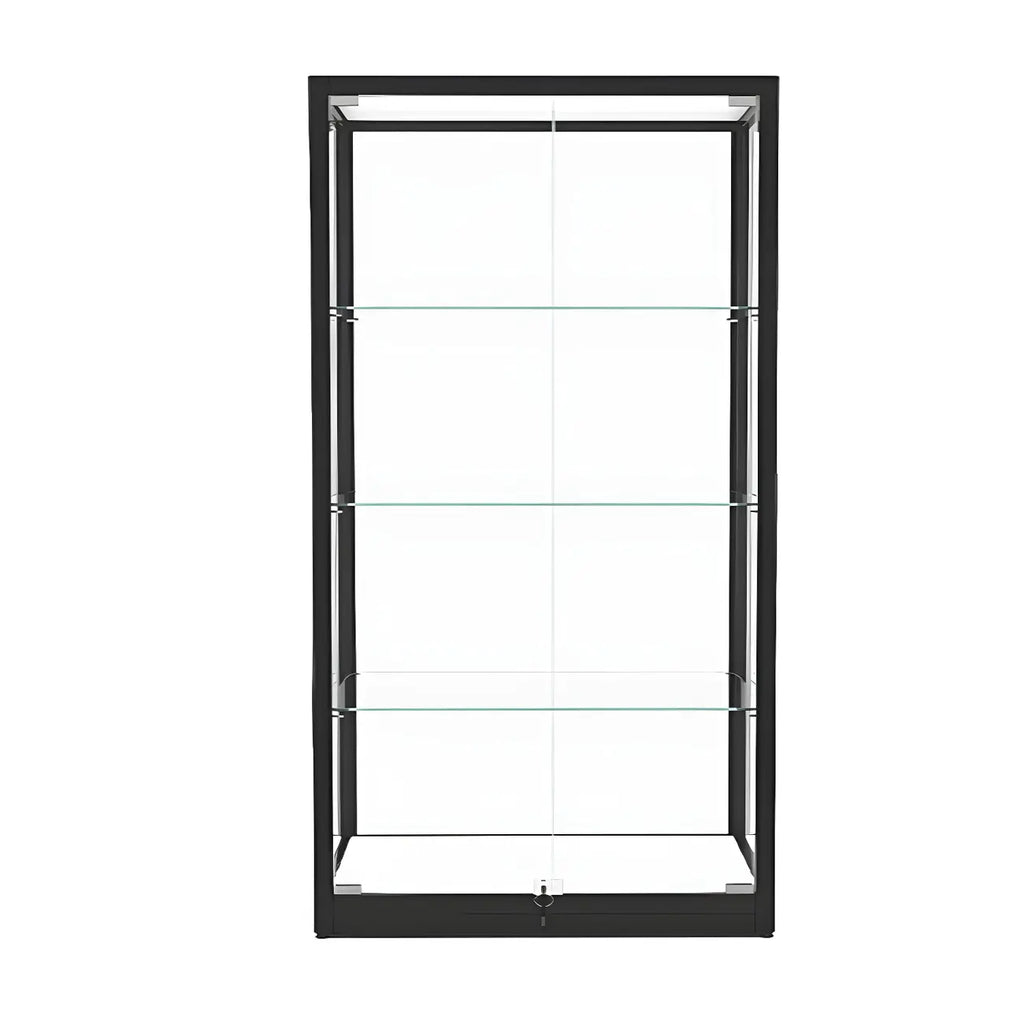Vitrine moderne en verre noir avec étagères réglables