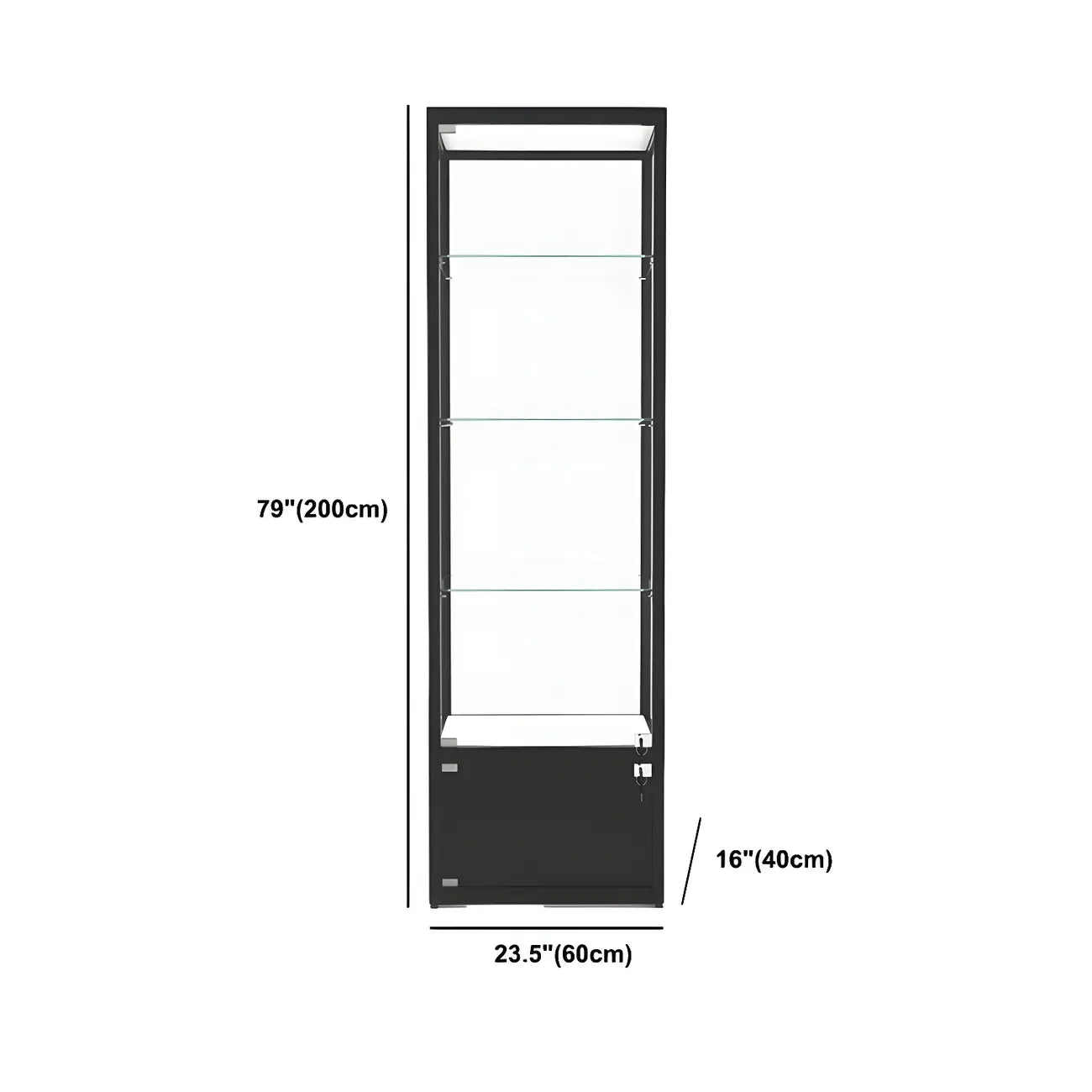 Vitrine moderne en verre noir avec étagères réglables