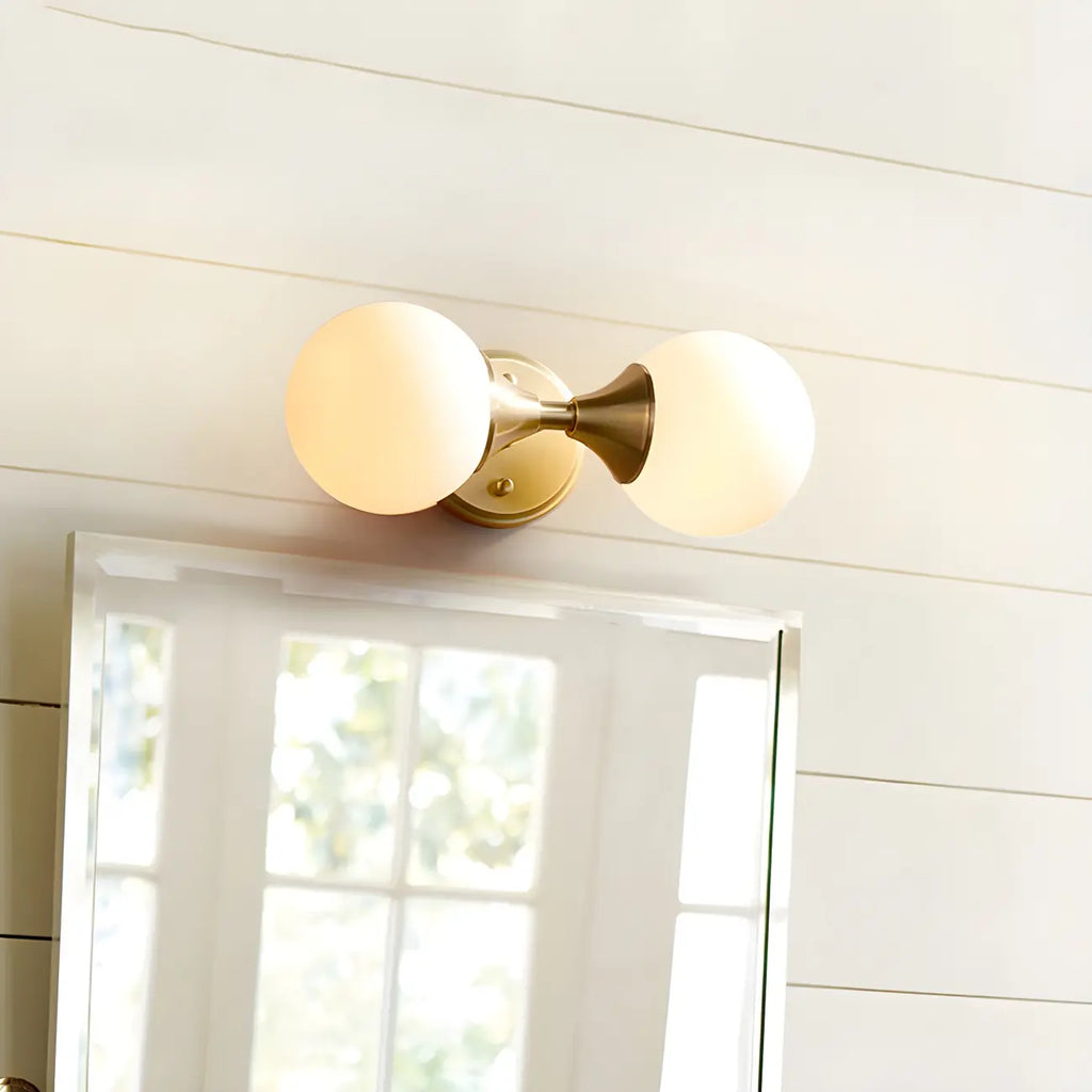 Applique murale moderne dorée à double globe en verre pour salle de bain