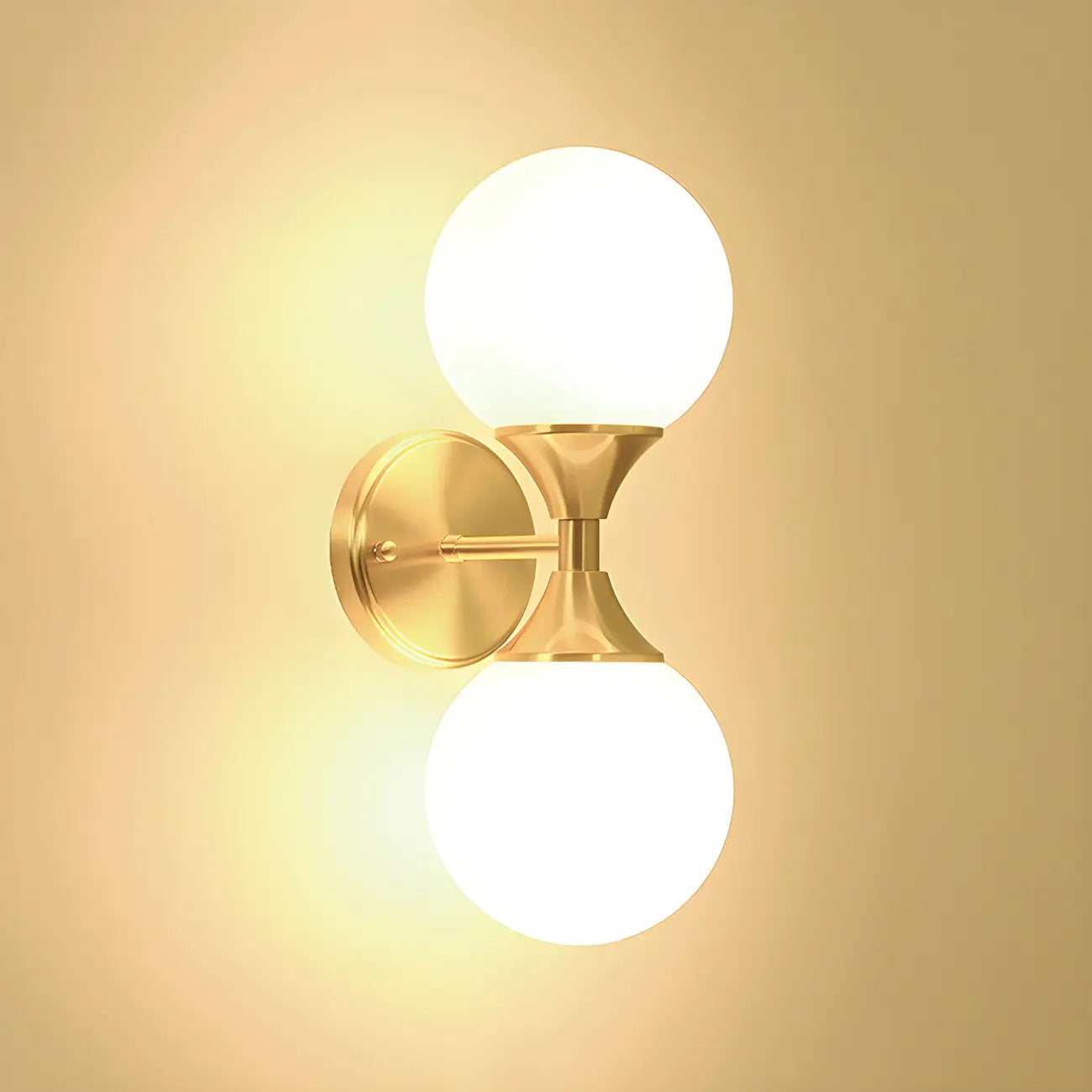 Applique murale moderne dorée à double globe en verre pour salle de bain