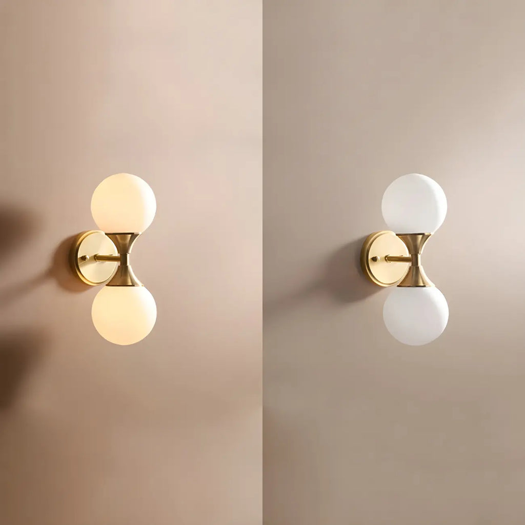 Applique murale moderne dorée à double globe en verre pour salle de bain