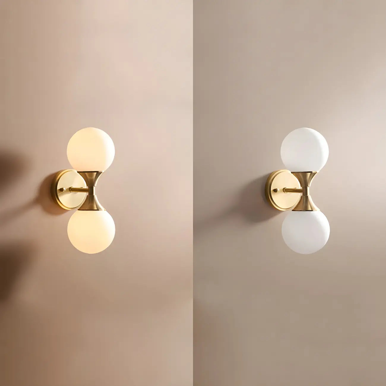 Applique murale moderne dorée à double globe en verre pour salle de bain