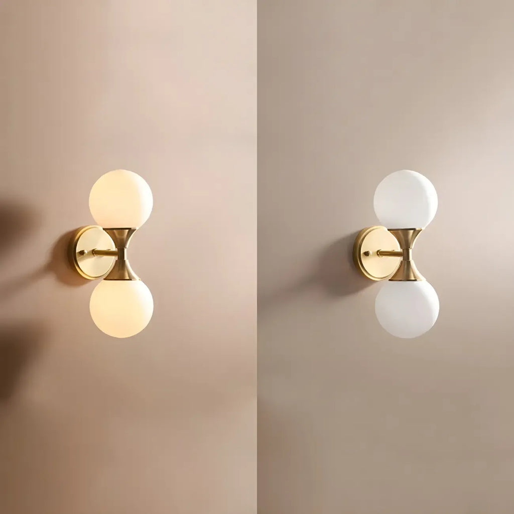 Applique murale moderne dorée à double globe en verre pour salle de bain