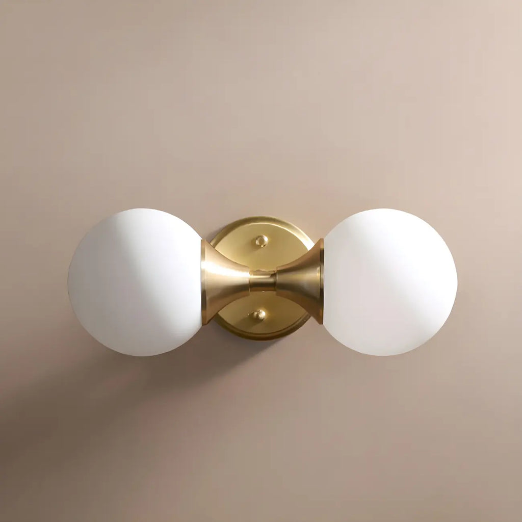 Applique murale moderne dorée à double globe en verre pour salle de bain