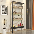 Vitrine avec étagère en verre transparent et cadre en métal noir