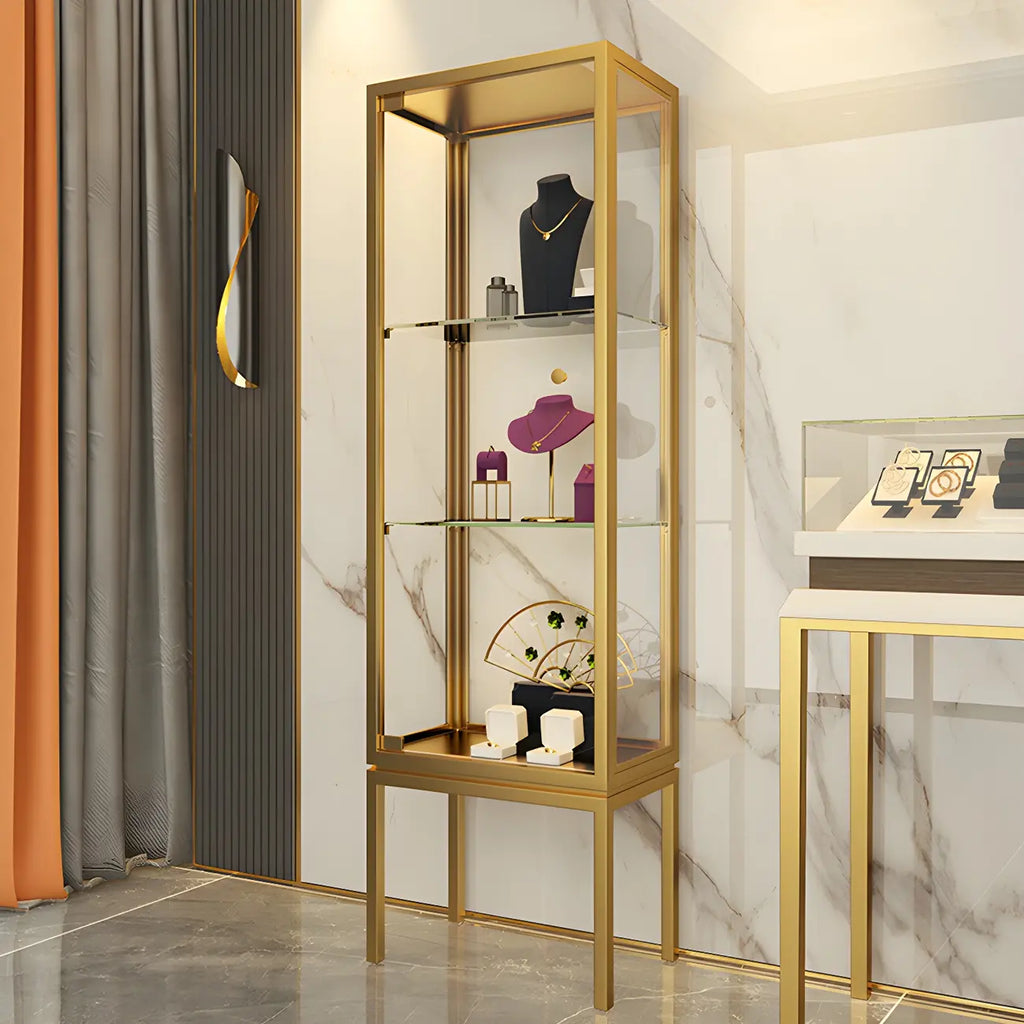 Vitrine avec étagère en verre transparent et cadre en métal noir