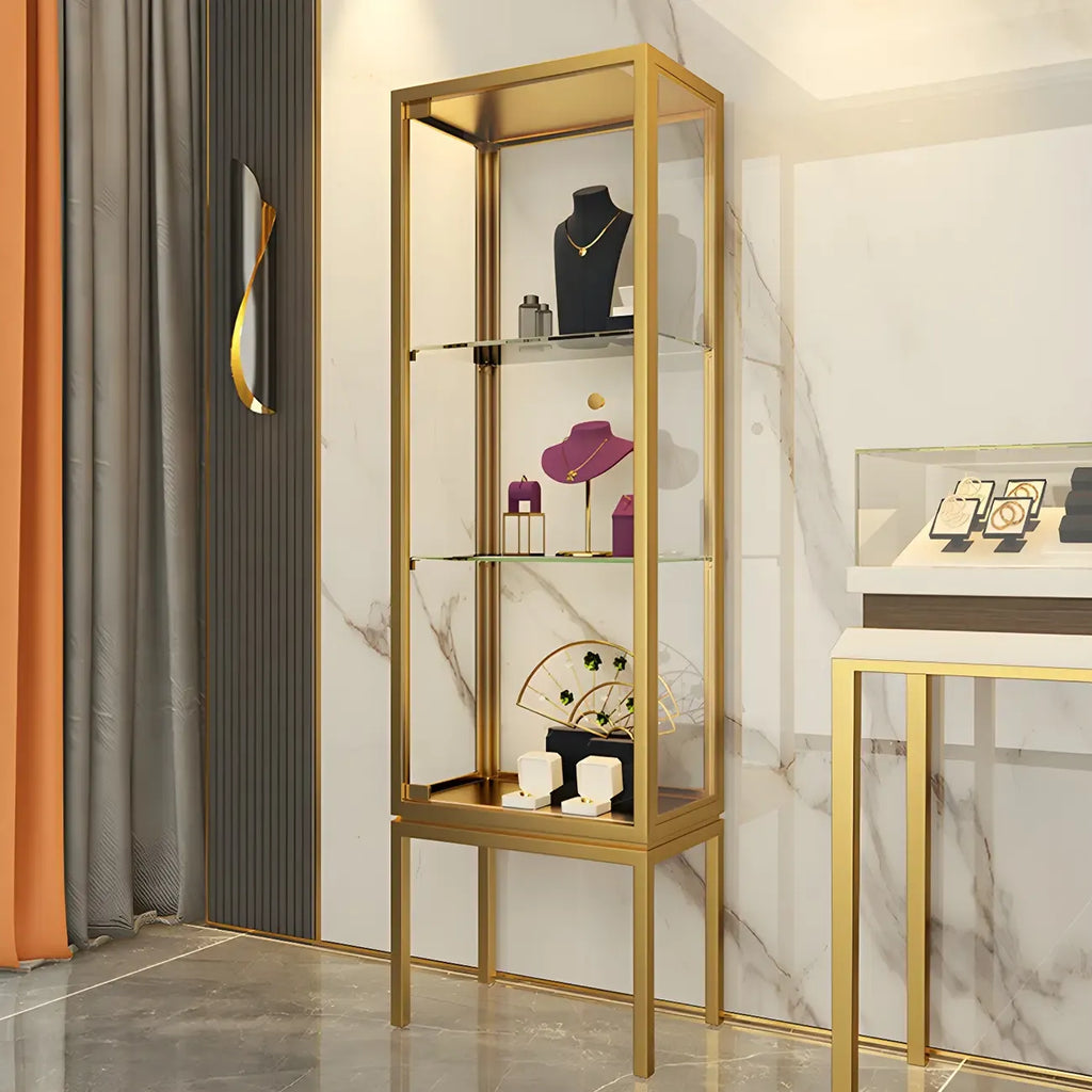 Vitrine avec étagère en verre transparent et cadre en métal noir