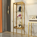 Vitrine avec étagère en verre transparent et cadre en métal noir