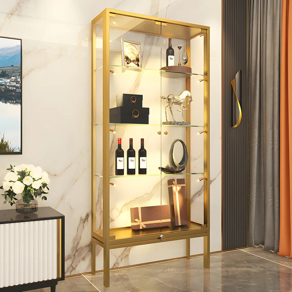 Vitrine avec étagère en verre transparent et cadre en métal noir