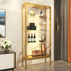 Vitrine avec étagère en verre transparent et cadre en métal noir