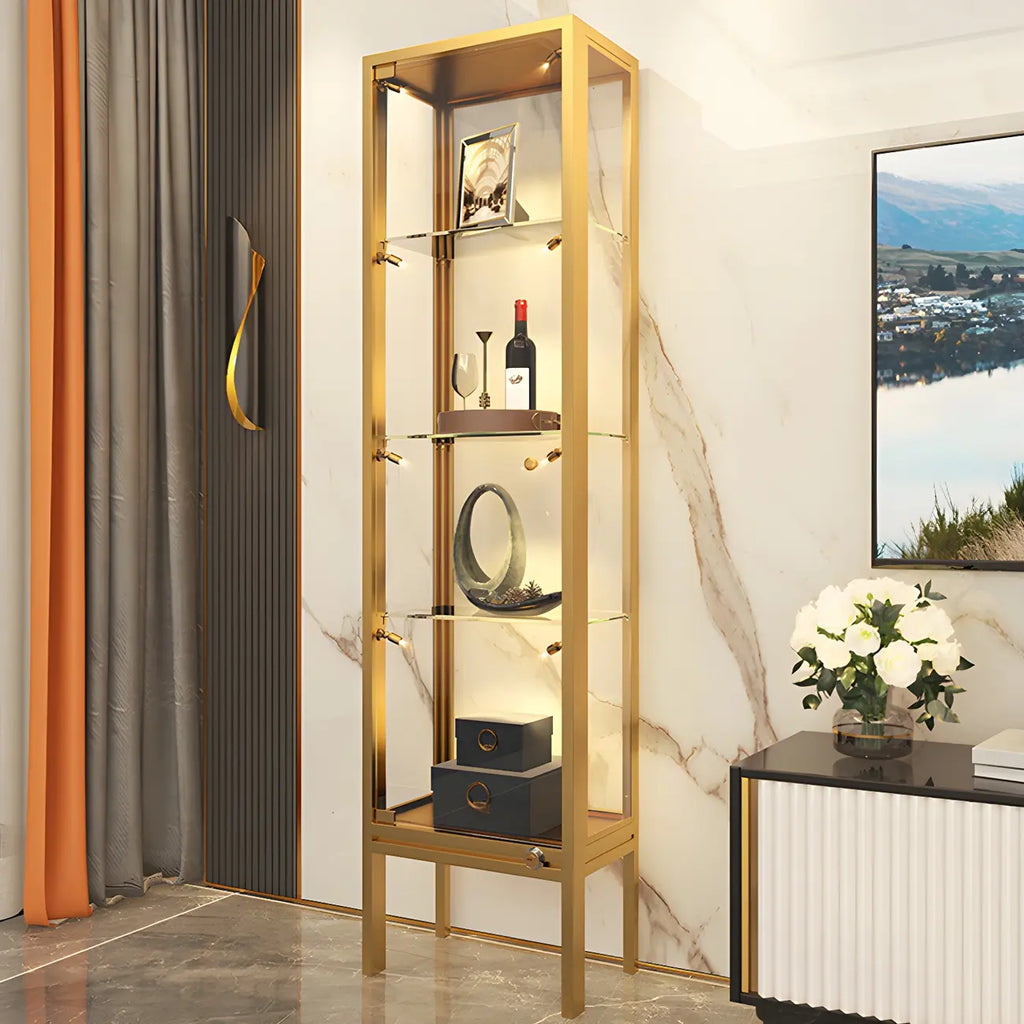 Vitrine avec étagère en verre transparent et cadre en métal noir