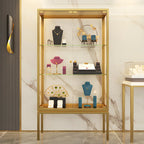 Vitrine avec étagère en verre transparent et cadre en métal noir