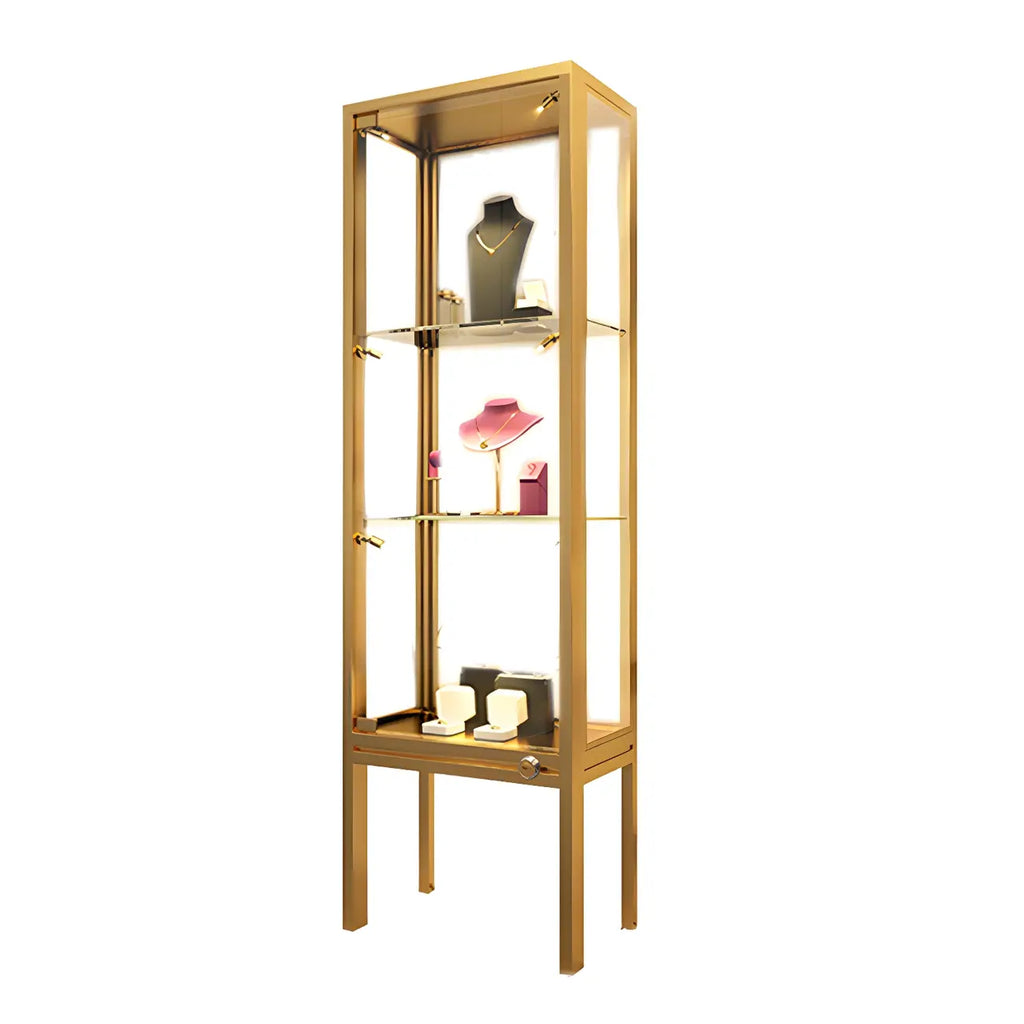 Vitrine avec étagère en verre transparent et cadre en métal noir
