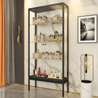 Vitrine avec étagère en verre transparent et cadre en métal noir