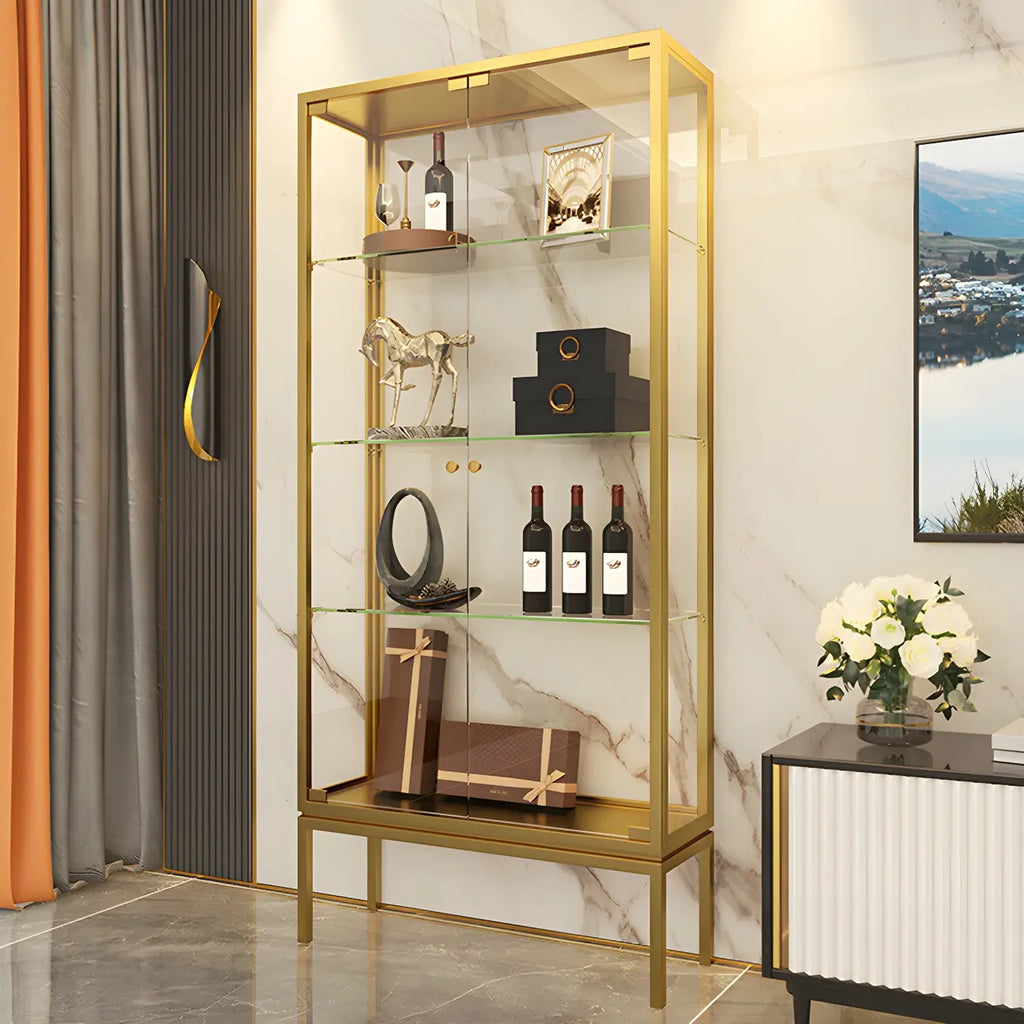 Vitrine avec étagère en verre transparent et cadre en métal noir