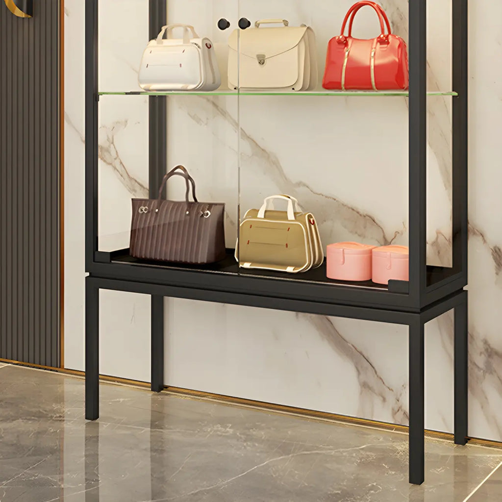 Vitrine avec étagère en verre transparent et cadre en métal noir
