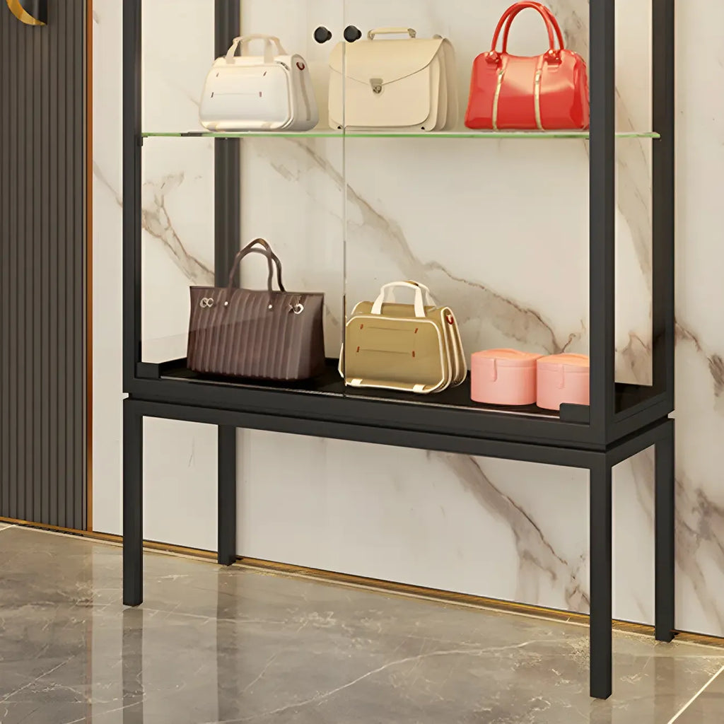 Vitrine avec étagère en verre transparent et cadre en métal noir