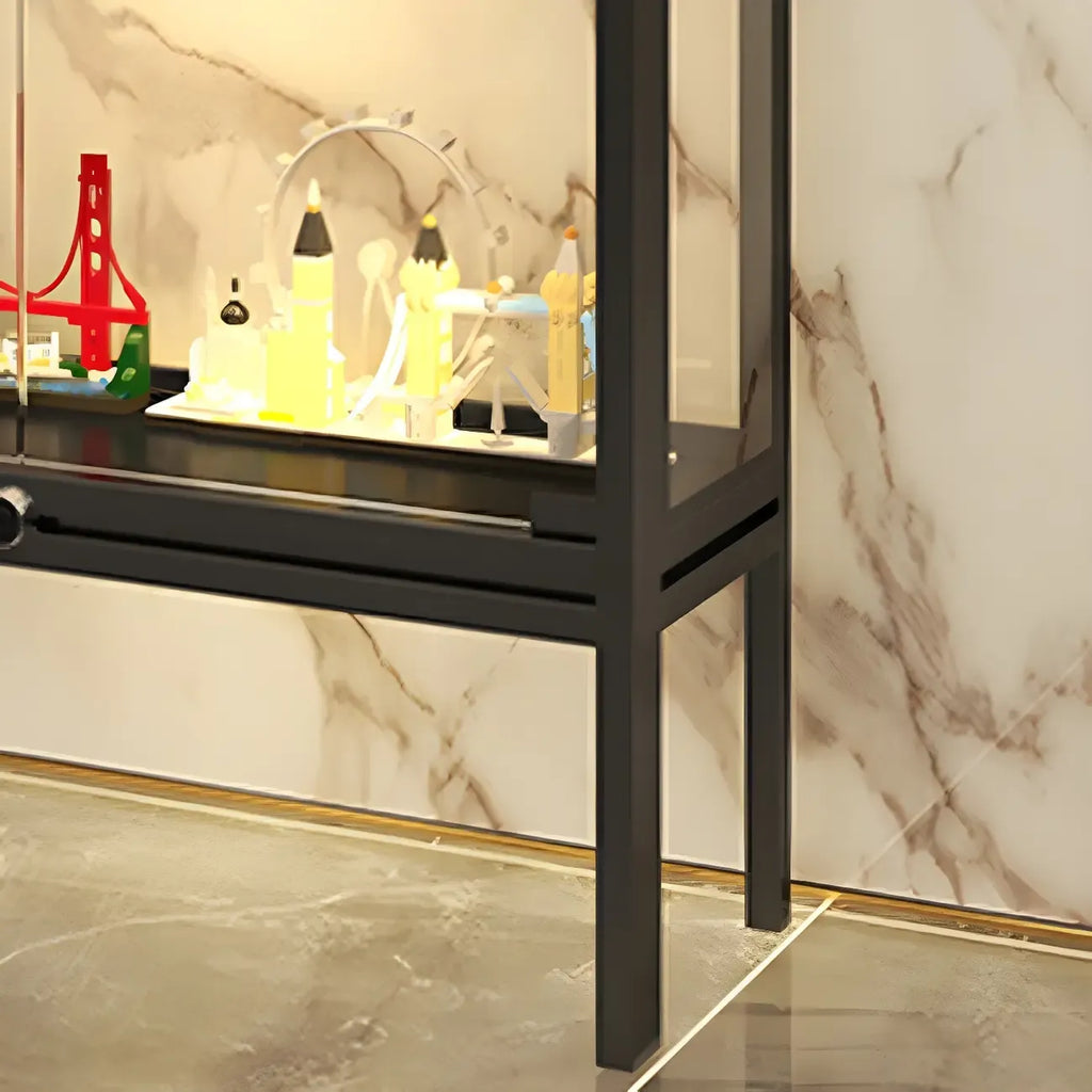 Vitrine avec étagère en verre transparent et cadre en métal noir