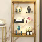 Vitrine avec étagère en verre transparent et cadre en métal noir