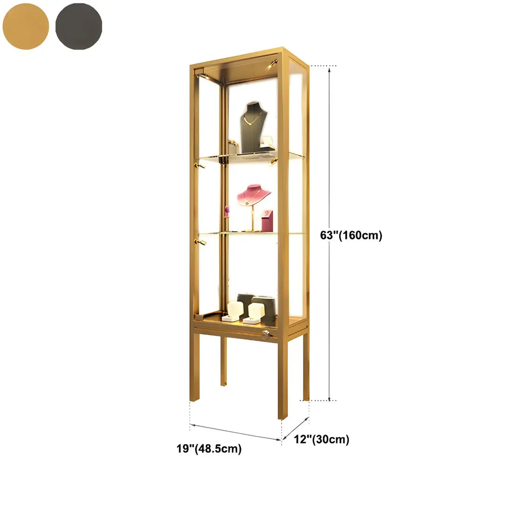 Vitrine avec étagère en verre transparent et cadre en métal noir