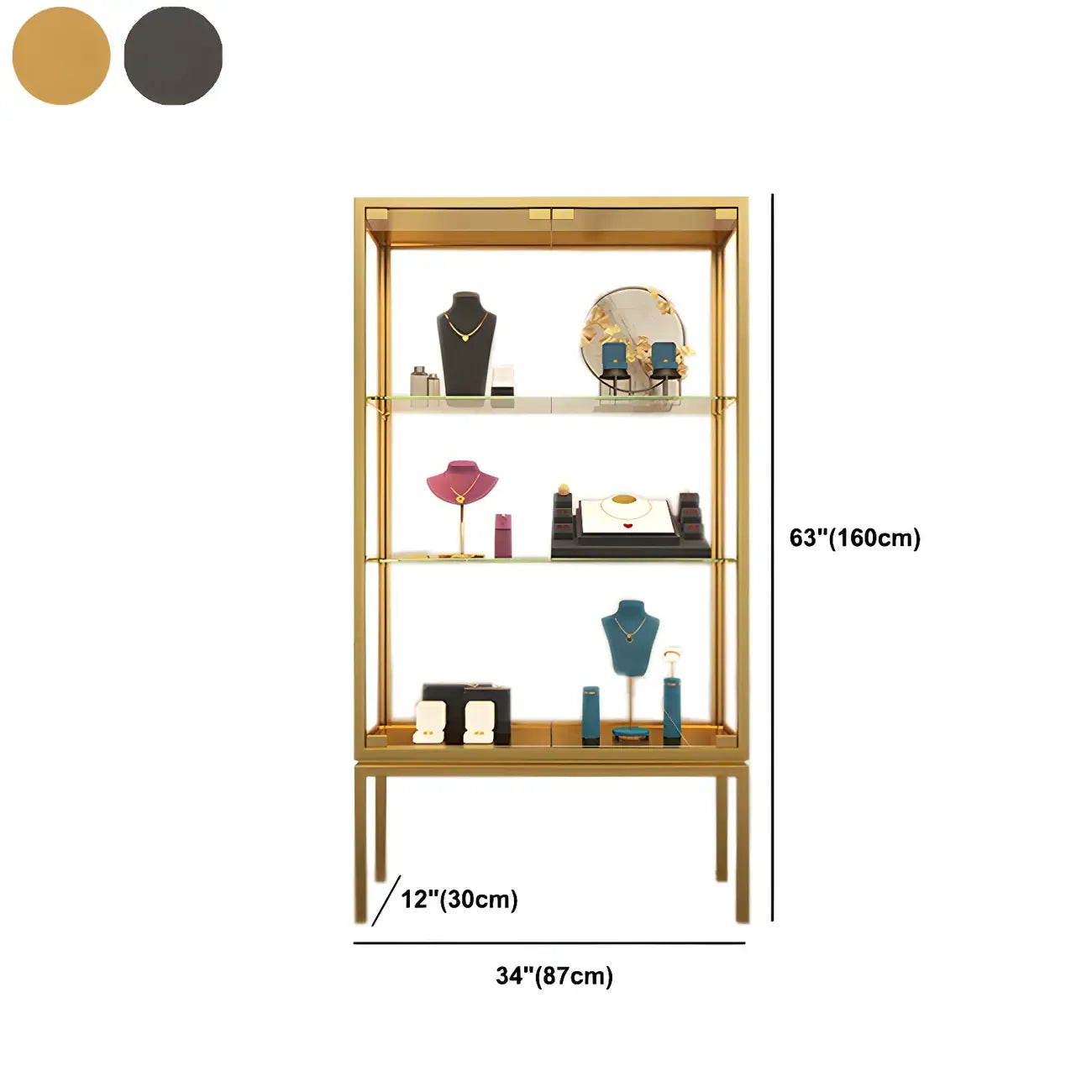Vitrine avec étagère en verre transparent et cadre en métal noir