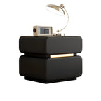 Table de chevet moderne avec plateau en cuir noir et 2 tiroirs