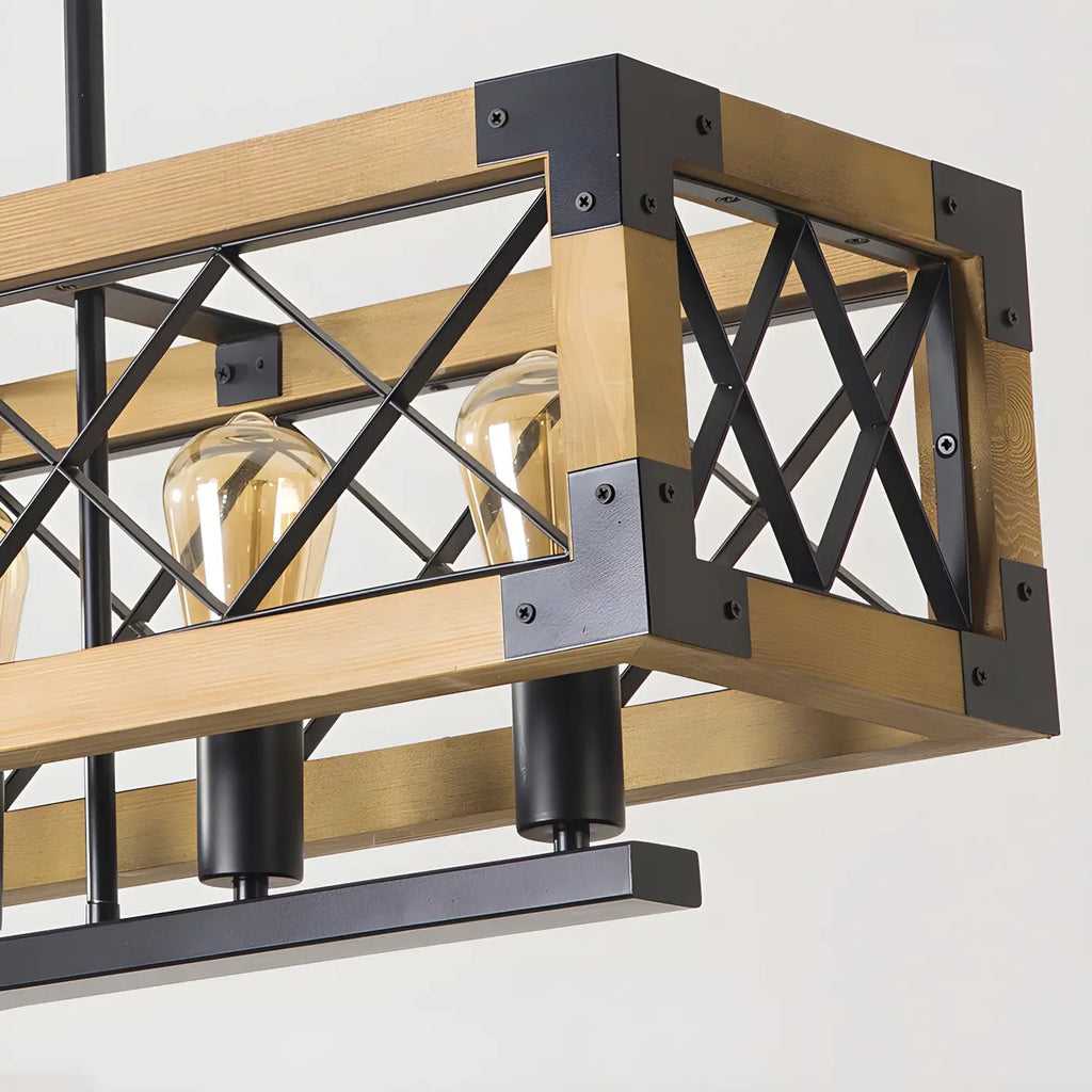 Suspension industrielle en métal noir à 5 lumières pour îlot de cuisine