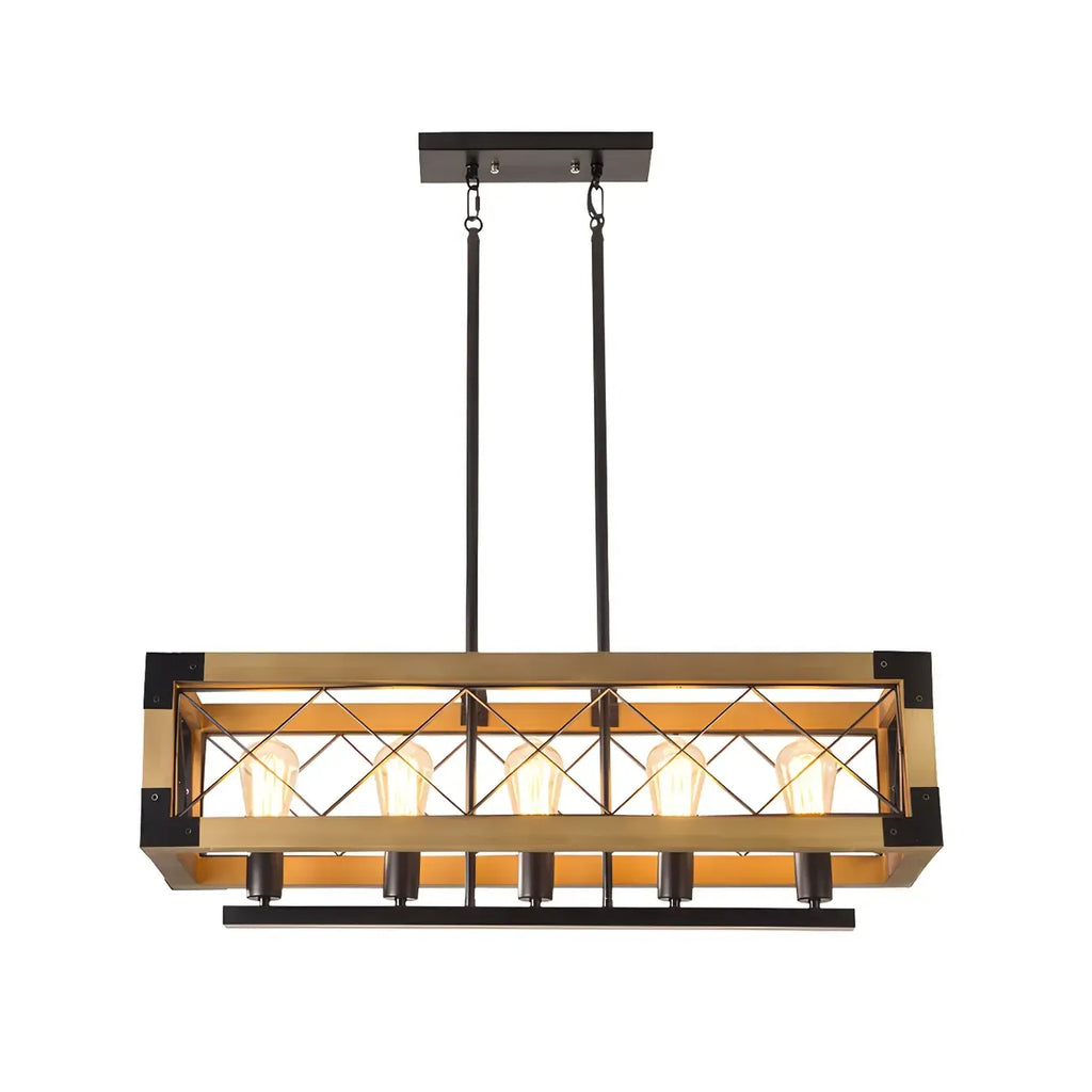 Suspension industrielle en métal noir à 5 lumières pour îlot de cuisine