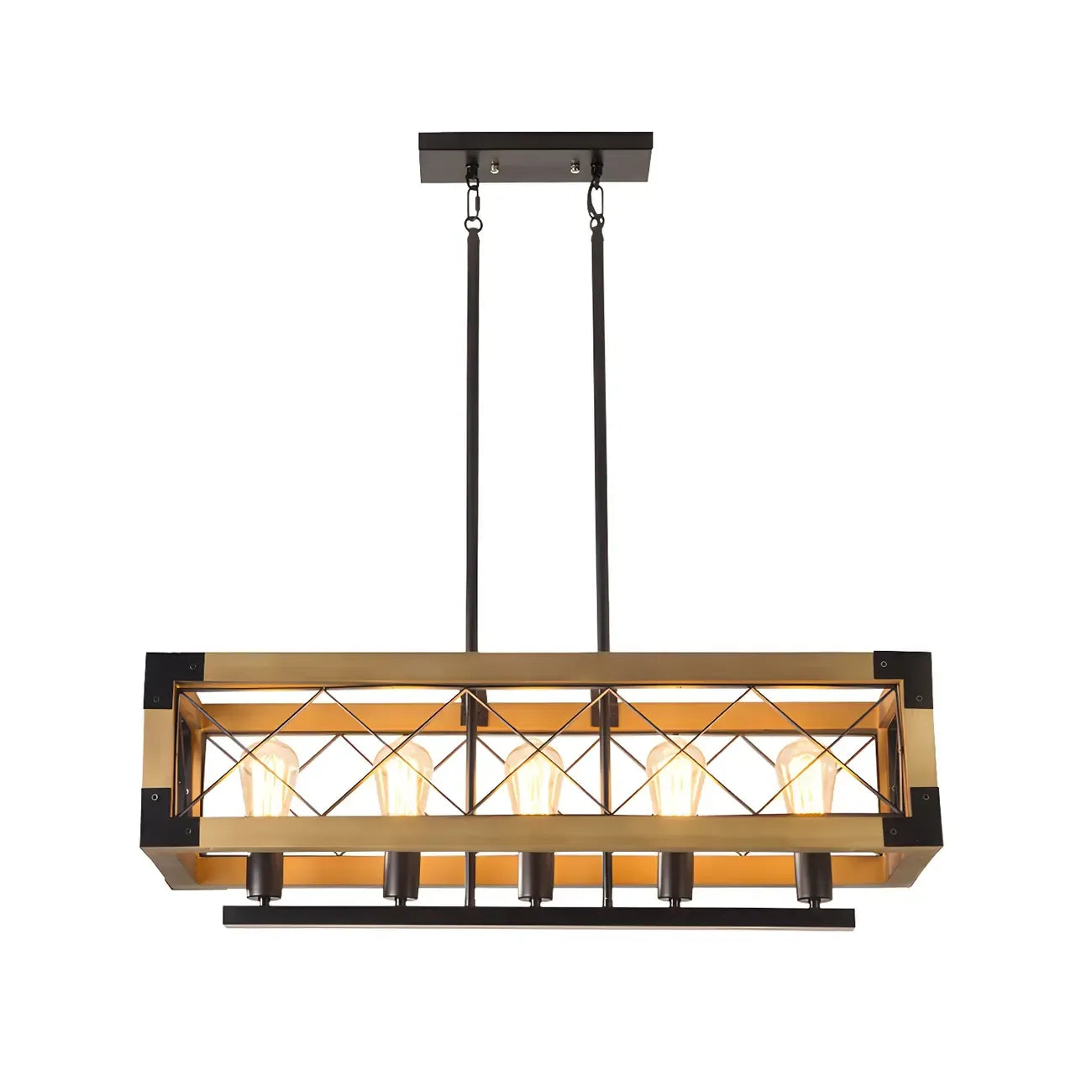 Suspension industrielle en métal noir à 5 lumières pour îlot de cuisine
