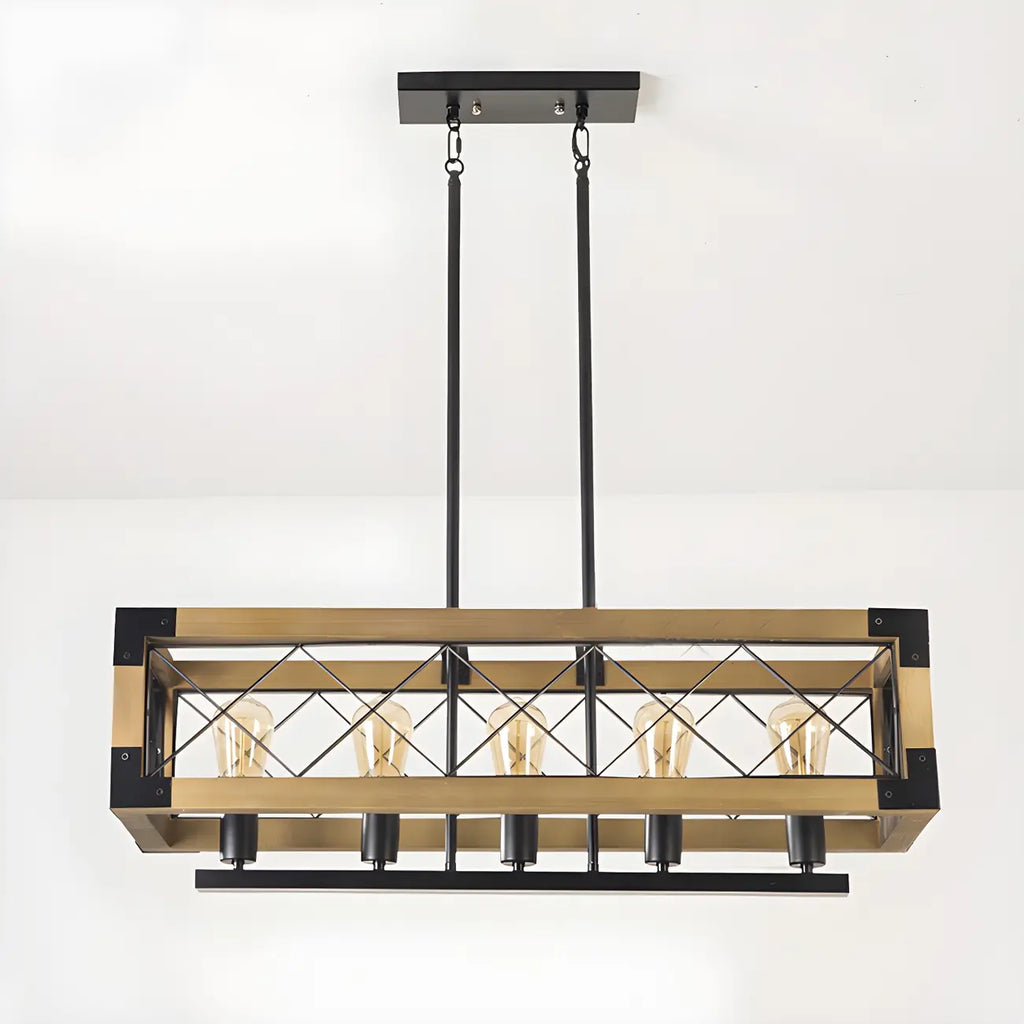 Suspension industrielle en métal noir à 5 lumières pour îlot de cuisine
