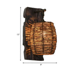 Applique murale d'extérieur cylindrique en rotin et bois