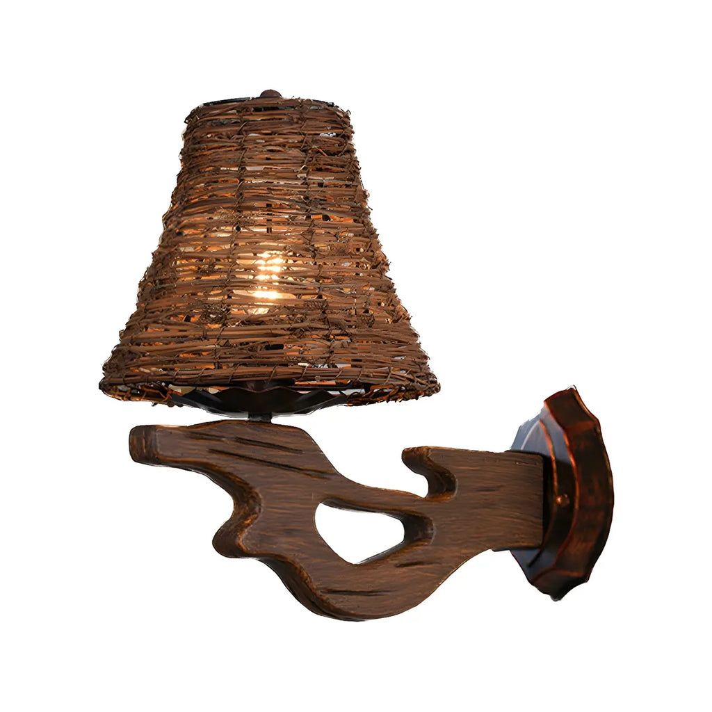 Applique murale d'extérieur cylindrique en rotin et bois