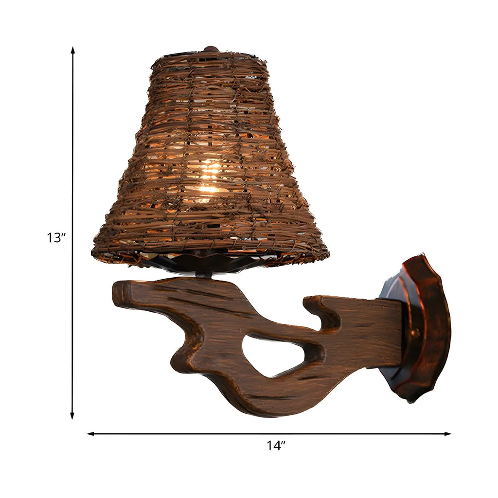 Applique murale d'extérieur cylindrique en rotin et bois