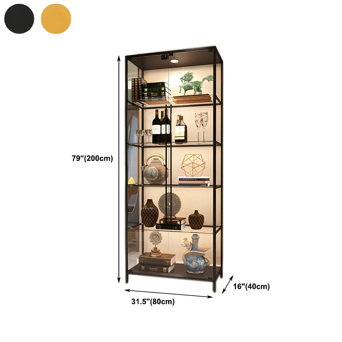 Vitrine Glam Black Standard avec portes vitrées